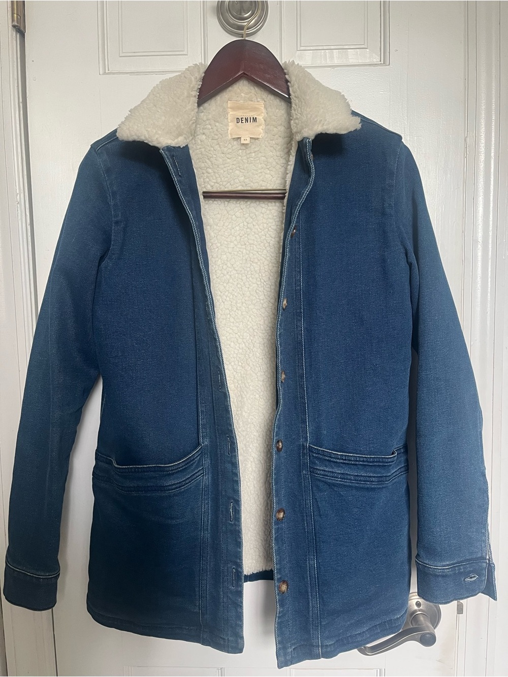 Sezane Will Denim Sherpa Jacket Indigo Blue XS